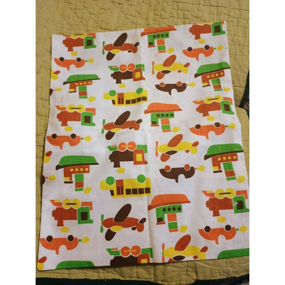 Novelty Vintage‎ Fabric 70s Boats Buses Planes And Trains KIds Pillowcase